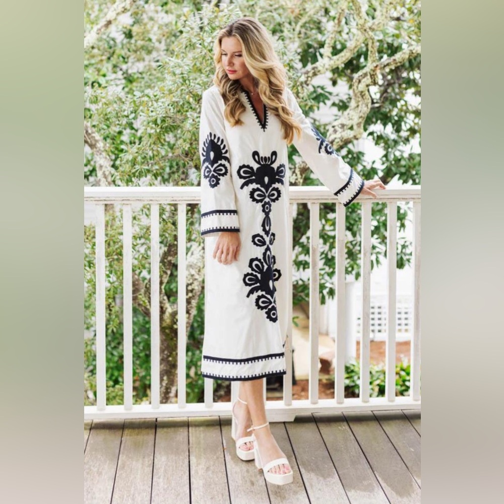 White with Black Embroidery Tunic Dress
